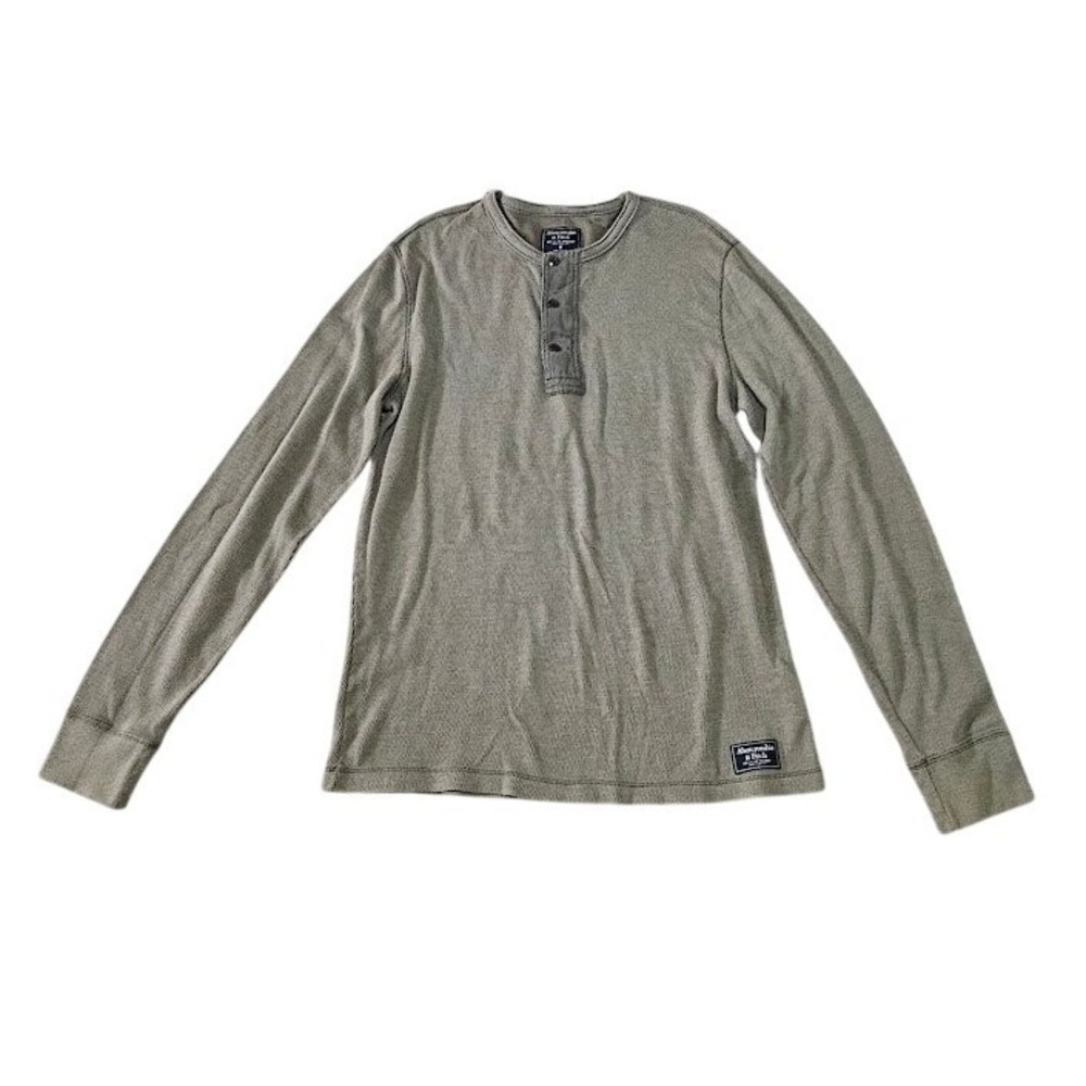 Abercrombie & Fitch Henley Shirt Mens Medium Olive Green Waffle Knit Long Sleeve